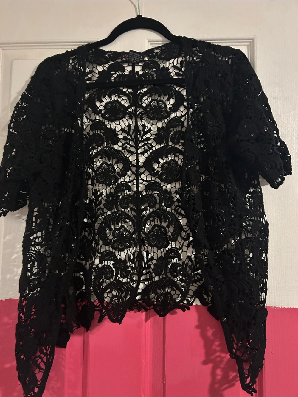 Black Crochet Lace Open-Front Women's Tunic